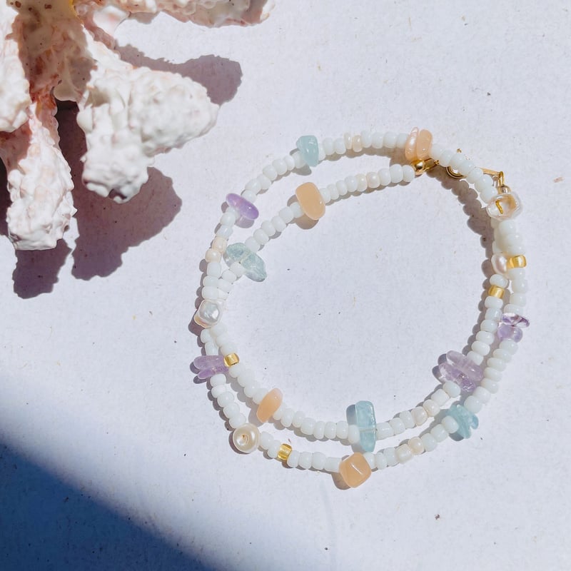 necklace 〗2way さざれ石×ピュアホワイトビーズ | mer scintill