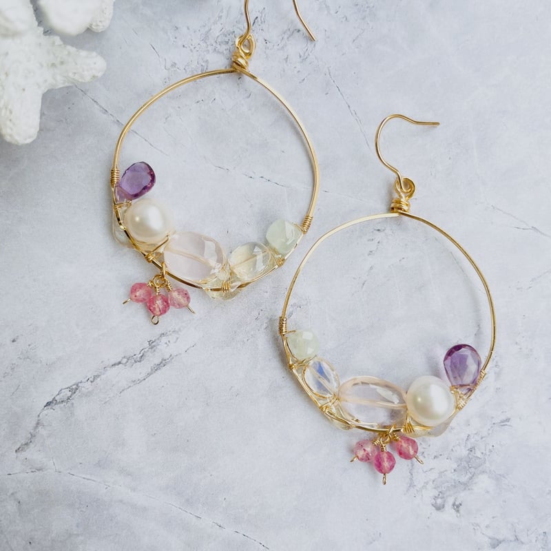 天然石&チェコビーズピアス C980 アメジスト 天然石&チェコビーズピアス C980 アメジスト