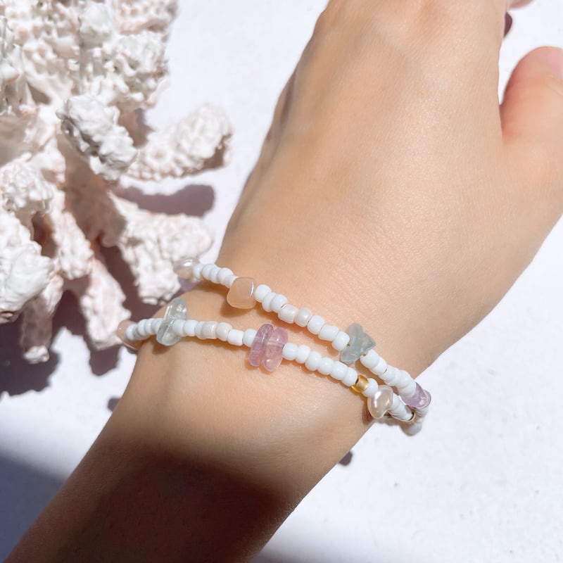 necklace 〗2way さざれ石×ピュアホワイトビーズ | mer scintill