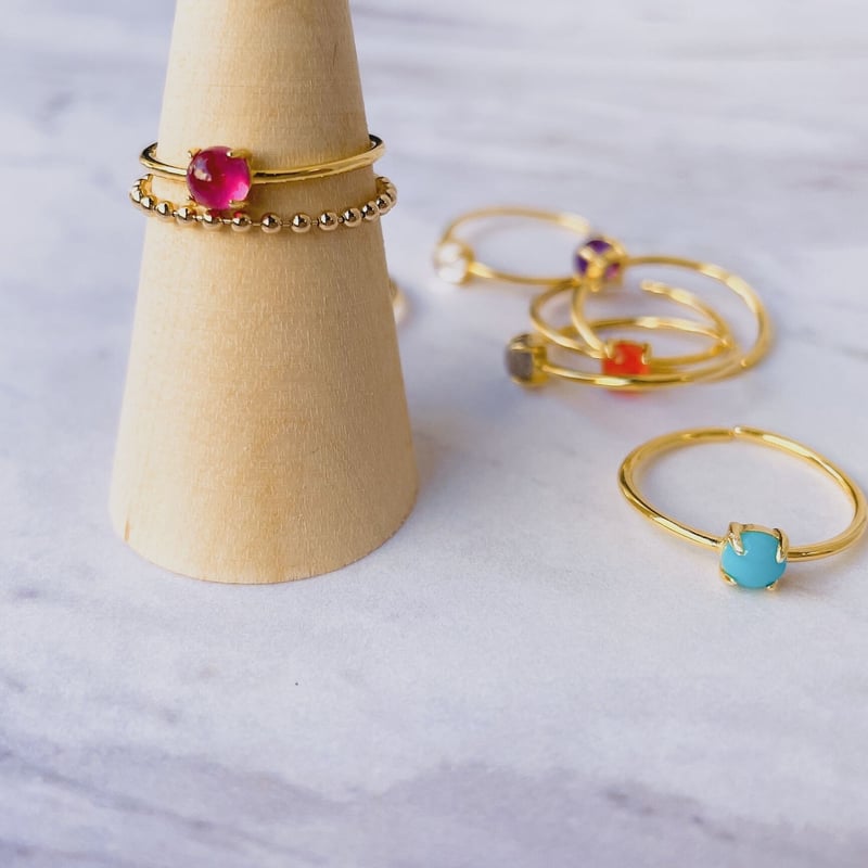 2Ring set販売 〗ルビー4×4【 Free size 】×ボールチェーンRing【 2Ring set販売 〗ルビー4×4【 Free size 】×ボールチェーンRing【