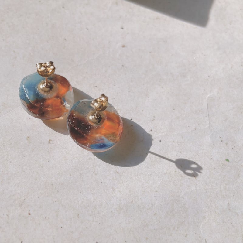 Resin pierce ＆ earring 〗マーブル天然石風Bleu×Sepia br