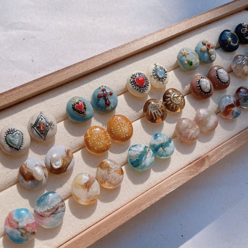 512  マーブル天然石とピーモンタイトのピアス 1404871002206002-4.jpg