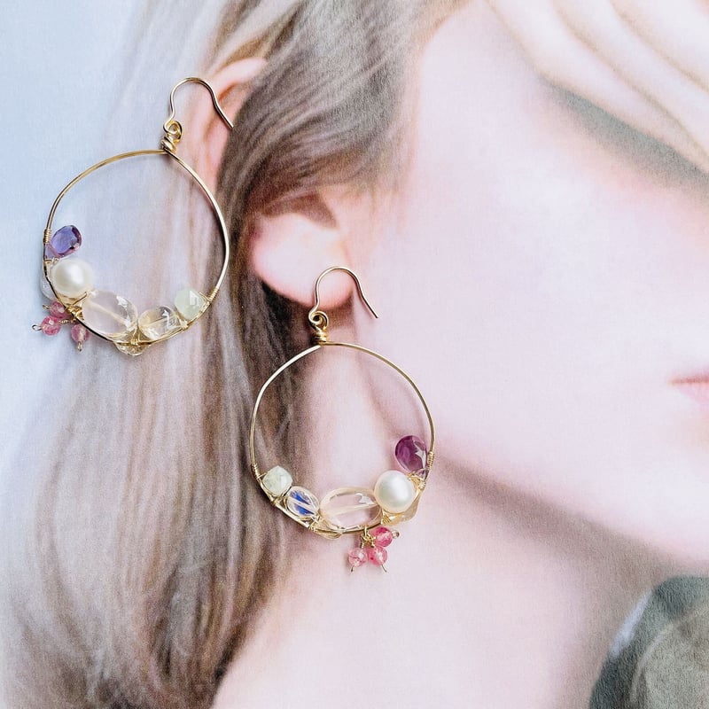 pierce 〗レジンがしたたる天然石ピアス(アメジスト) | mer