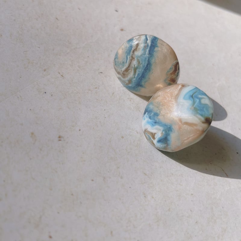 Resin pierce ＆ earring 〗マーブル天然石風Pearl pink×Bl