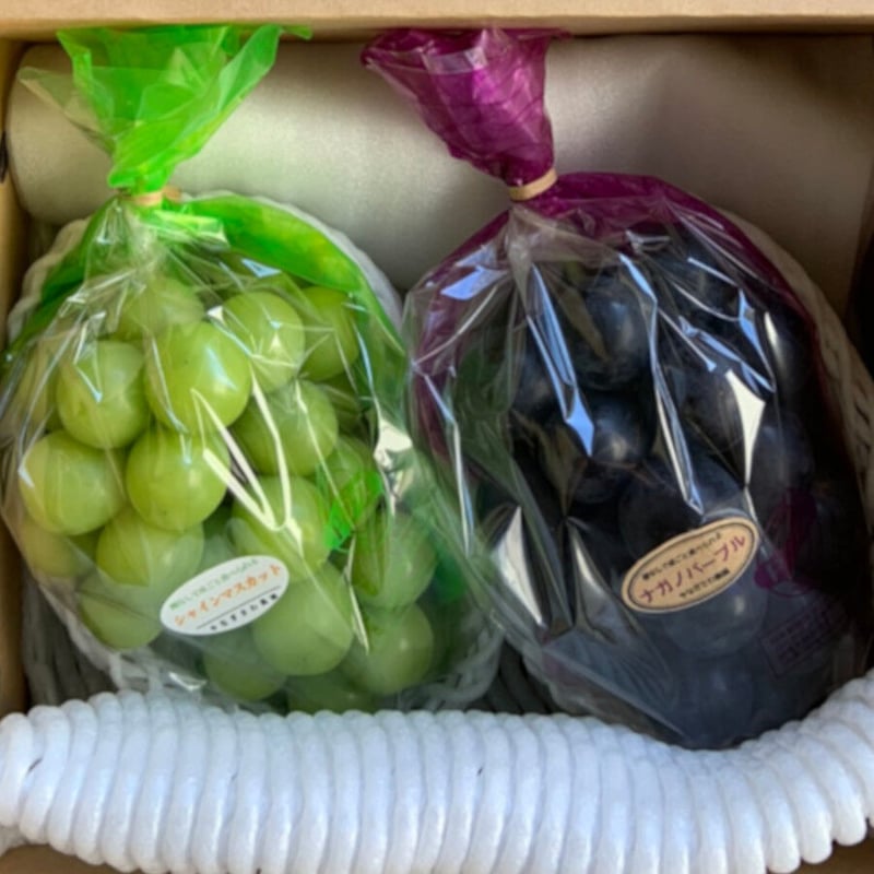 葡萄『ｼｬｲﾝﾏｽｶｯﾄ1房』 &『 ﾅｶﾞﾉﾊﾟｰﾌﾟﾙ1房』合計1.0kg以上 | やなぎ