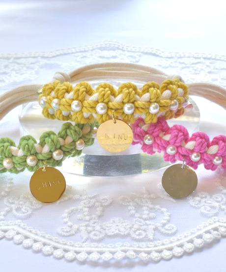 【迷子札ネックレス】コットンねじり花編みグリーン