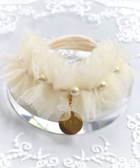 【迷子札ネックレス】チュールとコットンパール　クリーム