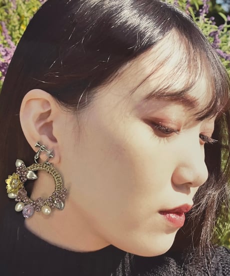 【イヤリング】Flower Wreathアメシスト