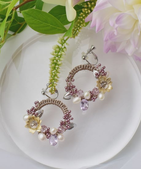 【イヤリング】Flower Wreathアメシスト