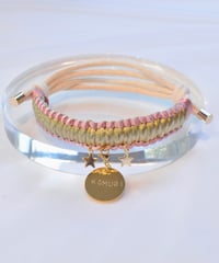 【迷子札ネックレス】リバーシブル艶平編みピンク×グリーン