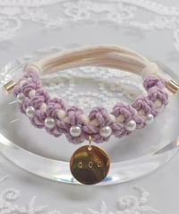 【迷子札ネックレス】コットンねじり花編みpurple