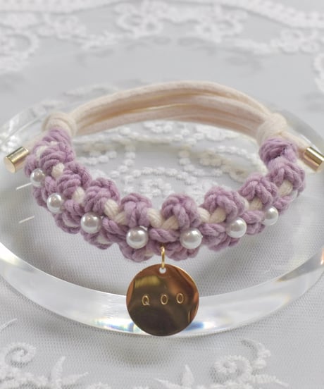【迷子札ネックレス】コットンねじり花編みpurple