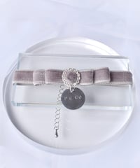 【迷子札ネックレス】リボンチョーカーgray