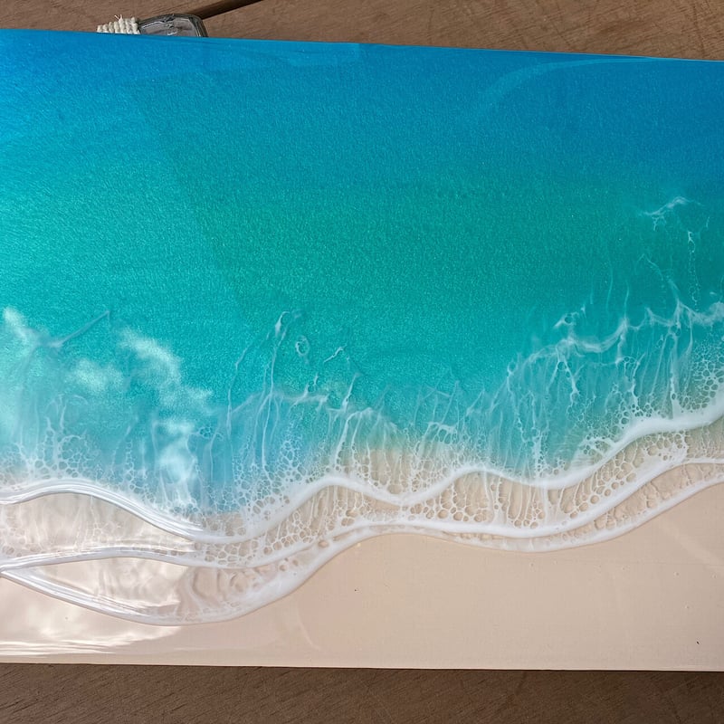 ☆レジンアート 海 A4【44】☆レジン インテリア パネル☆ハワイ☆3波夕日 