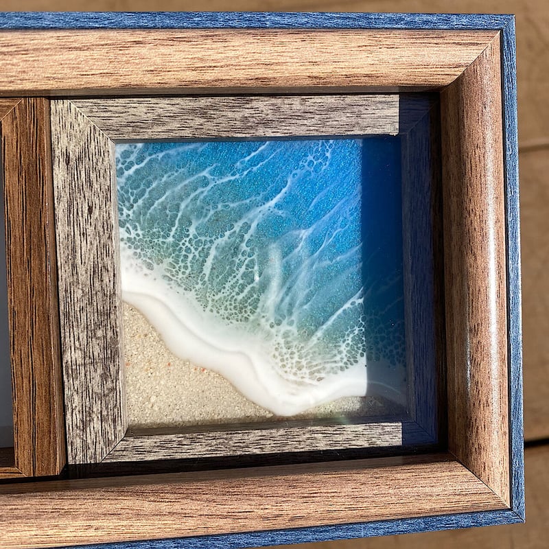 海のレジンアート フォトフレーム 一体型 置き時計 オーシャンアート
