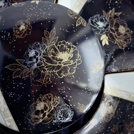 【白磁用】芍薬の宵  桃花色・漆黒 2色セット
