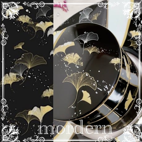 【白磁用】つや黒まきえ・和モダンいちょう転写紙 A3