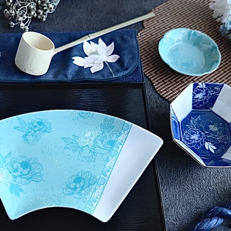 【白磁用】芍薬の宵 転写紙　花緑青・瑠璃紺 2色セット A4
