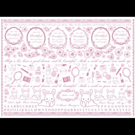 【白磁用】メイクアップうさぎ転写紙 ピンク・グレー 2色セット（1枚 968円)  A4