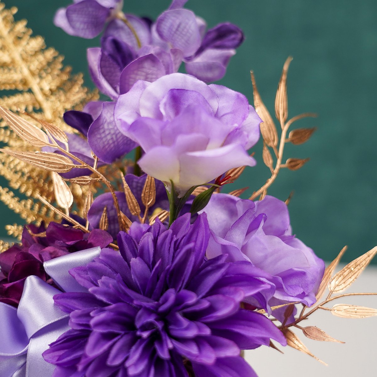 手作りキット】高級 造花 古希をお祝いする 紫のアレンジ ゴールド陶器 