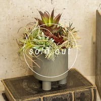 高級造花　フェイクグリーン 　多肉寄せ植え　アイアン三つ足鉢〈一点もの〉