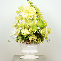 高級造花　偲ぶ花　仏壇供花　グリーンエレガント　白鉢