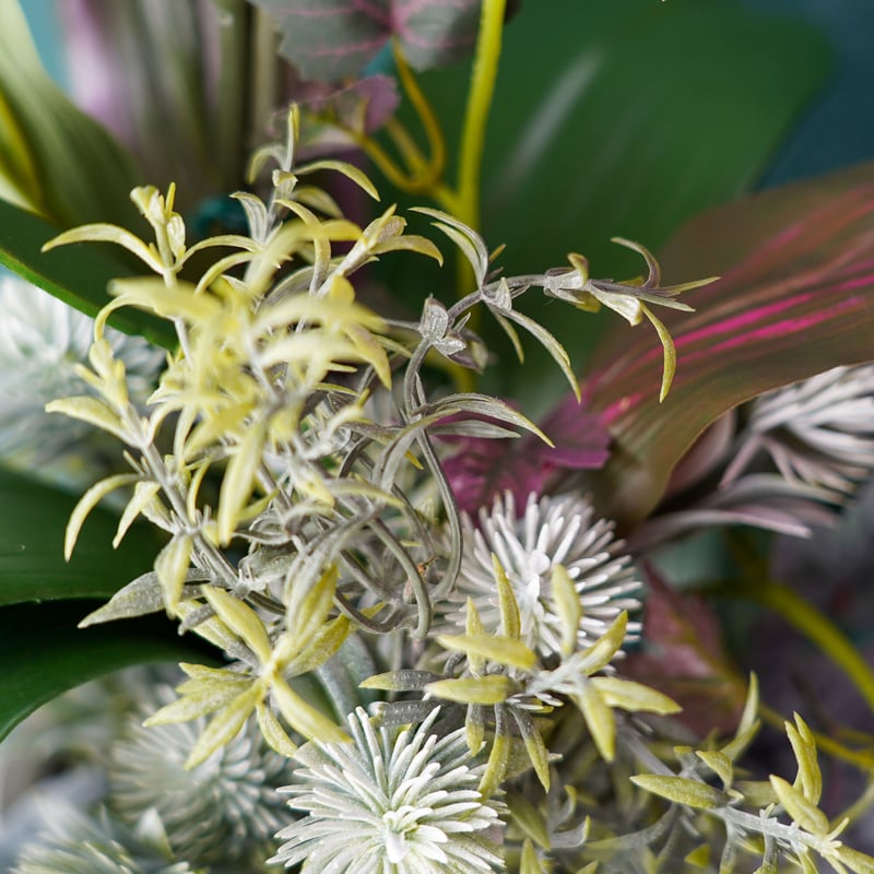 高級 造花 ピンクミニ胡蝶蘭 葉模様陶器鉢〈一点もの〉 | 高級 造花