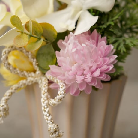 高級 造花　仏壇供花　蘭 パステルミックス　陶器２個セット〈一点もの〉