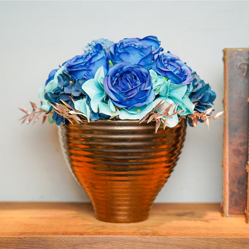高級 造花 アレンジメント ブルーローズ 陶器〈一点もの〉 | 高級 造花