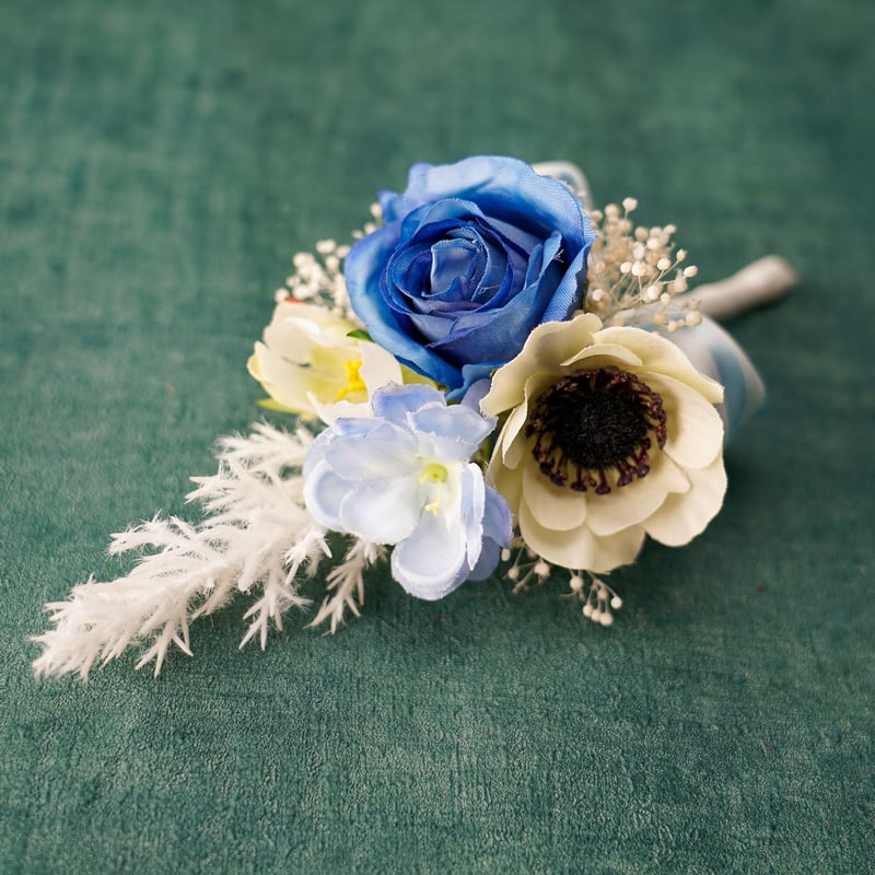高級 造花 白と青のブーケ・ブートニアセット〈一点もの〉 | 高級 造花 ...