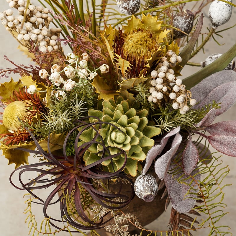 高級 造花 ナチュラルドライとフェイクグリーンのアレンジメント
