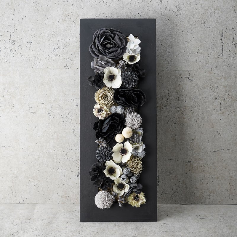 高級 造花 ウッドフレーム ブラック モノトーンアレンジメント〈一点