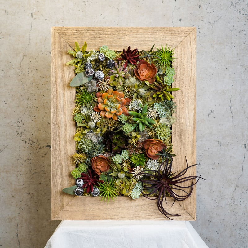 高級造花 ウッドフレーム フェイクグリーン 多肉植物アレンジメント