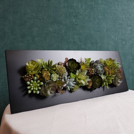 高級 造花　ウッドフレーム　ブラック　多肉植物アレンジメント2〈一点もの〉40cm