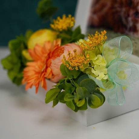 【手作りキット】高級 造花　ペット供養　メモリアルフォトスタンド供花2〈一点もの〉
