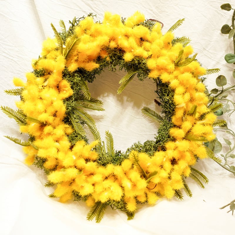 高級 造花 リース 春を呼ぶミモザのリース2〈一点もの〉 | 高級 造花