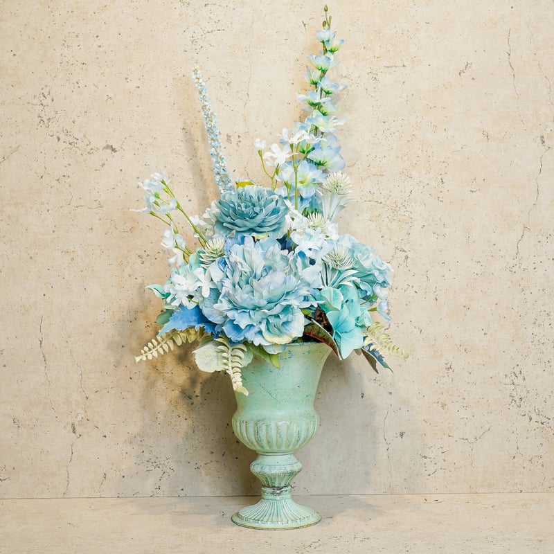 高級 造花 ブルー・ワントーン ヴィンテージ加工鉢〈一点もの〉 | 高級