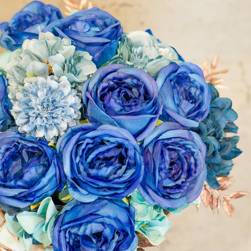 高級 造花 アレンジメント ブルーローズ 陶器〈一点もの〉 | 高級 造花