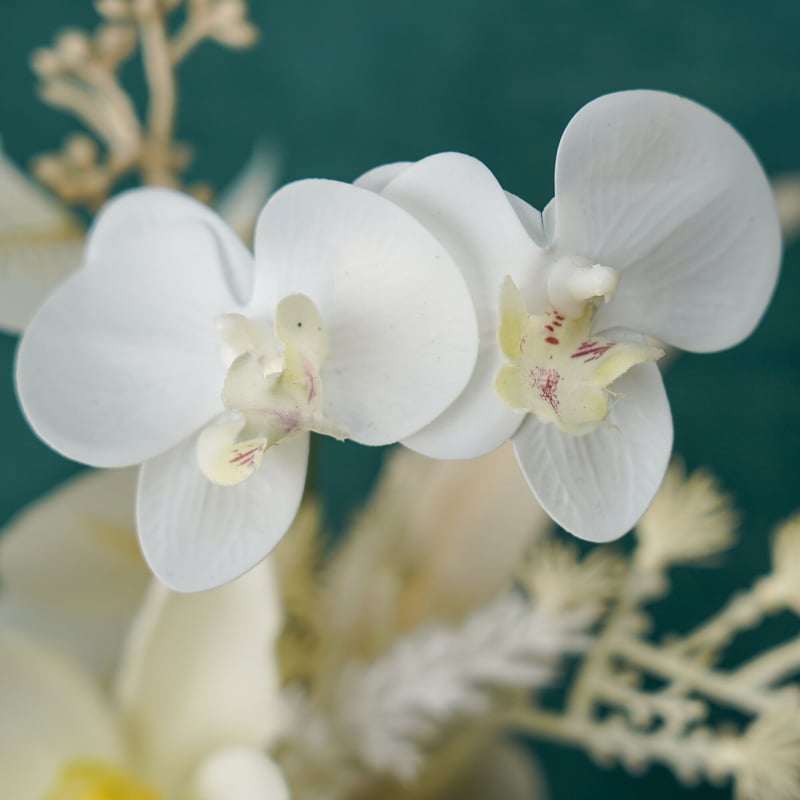 高級 造花 仏壇供花 白胡蝶蘭 白陶器丸鉢〈一点もの〉 | 高級 造花