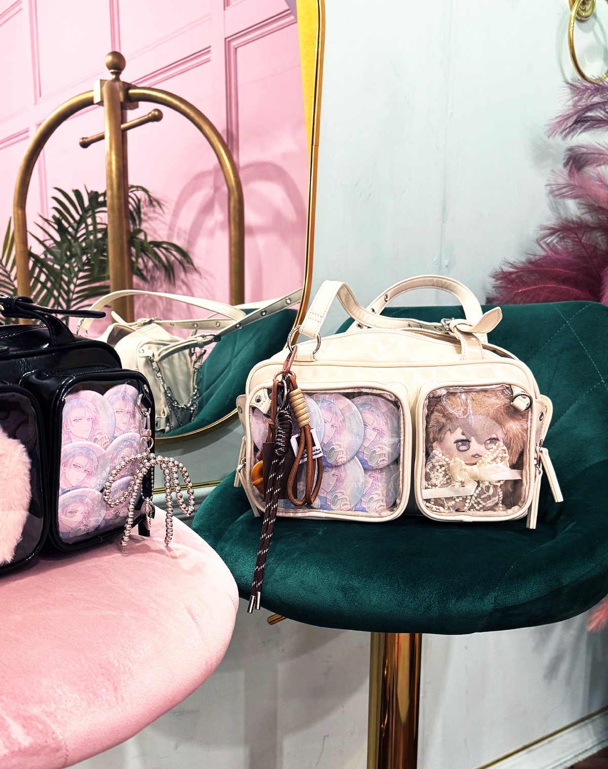 美品 OFF-WHITE オフホワイト ピンク ブラックメタル金具 ビニール /レザー ショルダーバッグ ハンドバッグ ２WAY レディース 506596 【中古】 美品 OFF-WHITE オフホワイト ピンク ブラックメタル金具 ビニール