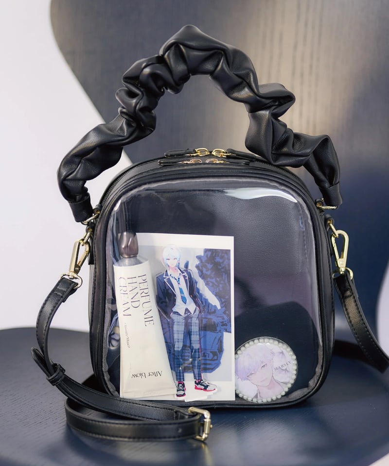 バーバリー ナイロンレザー ボトルキャップトートバッグ ギャザーハンドルバッグ(black) | MARSLY