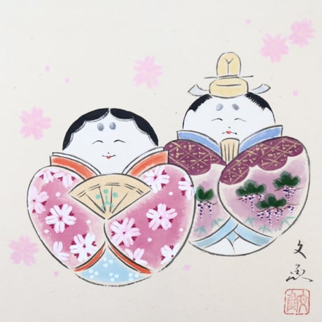 ミニ軸　中谷文魚作画　「桃の節句」
