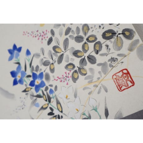 ミニ軸　中谷文魚作画　「月に秋草」