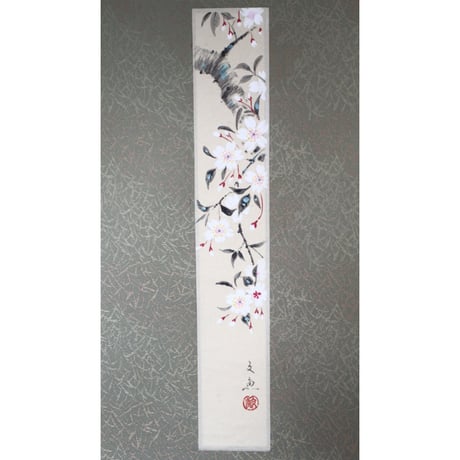 ミニ軸　中谷文魚作画　「桜　短冊」