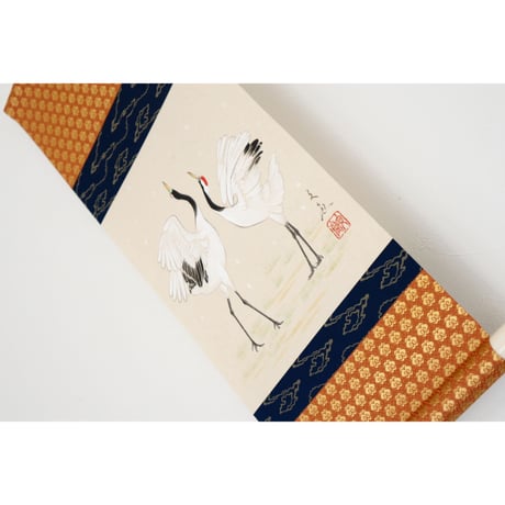 ミニ軸　中谷文魚作画　「雪景鶴」