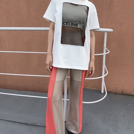Double square mesh flare pants