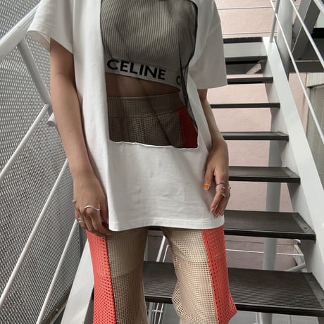 Double square mesh flare pants