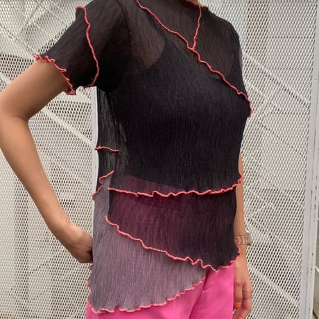 2way multicolor switching sheer blouse