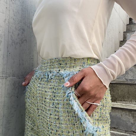 Tweed fringe Wide pants