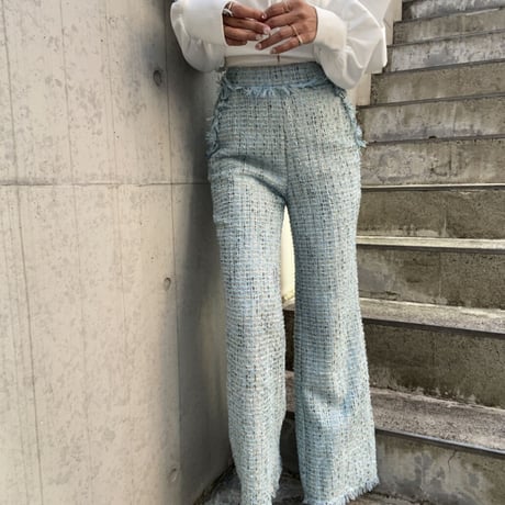 Tweed fringe Wide pants